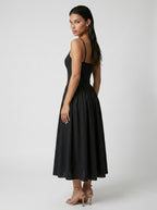 Evangeline Corset Sweetheart A Line Midi Dress in Black