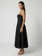 Evangeline Corset Sweetheart A Line Midi Dress in Black