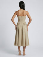 Evangeline Corset Sweetheart A Line Midi Dress in Beige