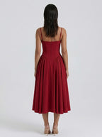 Evangeline Corset Sweetheart A Line Midi Dress in Burgundy