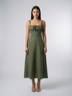 Maren Corset Square Neck Maxi Dress in Olive