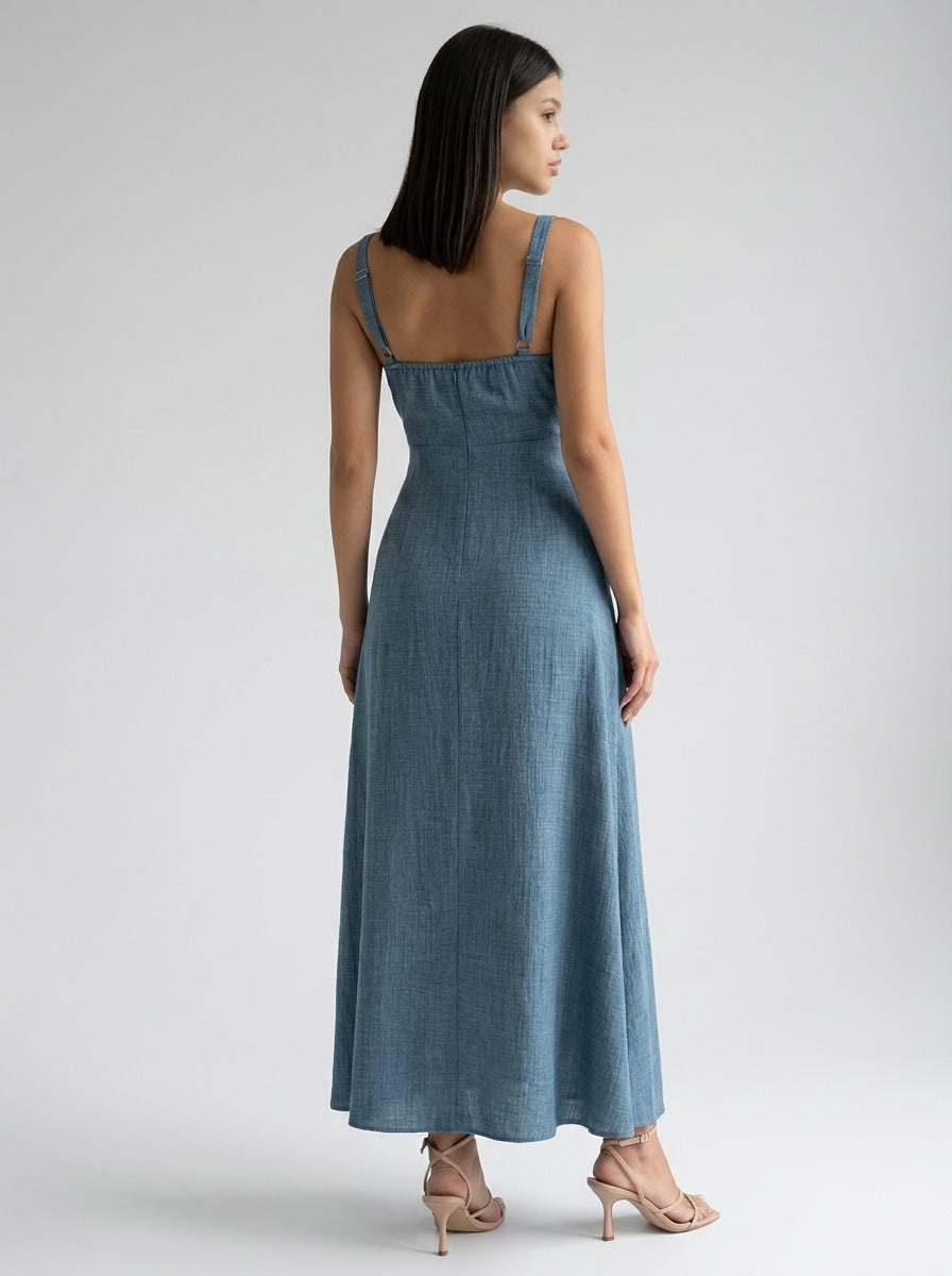 Maren Corset Square Neck Maxi Dress in Light Blue
