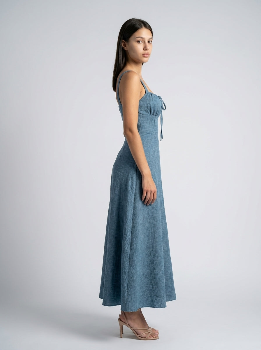 Maren Corset Square Neck Maxi Dress in Light Blue