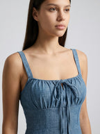 Maren Corset Square Neck Maxi Dress in Light Blue