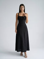Maren Corset Square Neck Maxi Dress in Black