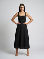 Maren Corset Square Neck Maxi Dress in Black