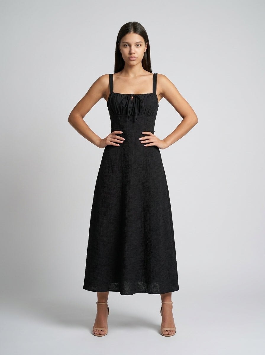Maren Corset Square Neck Maxi Dress in Black