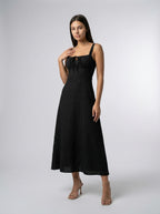 Maren Corset Square Neck Maxi Dress in Black
