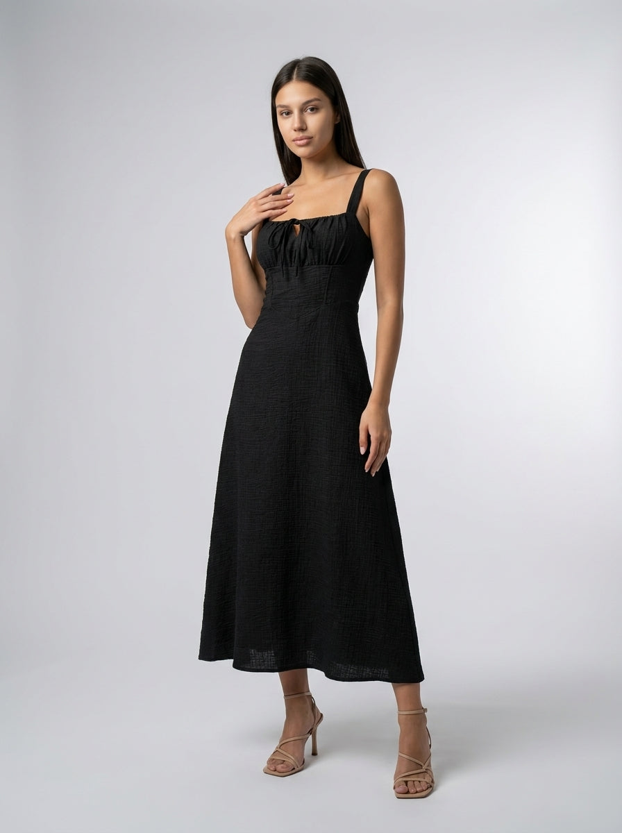 Maren Corset Square Neck Maxi Dress in Black