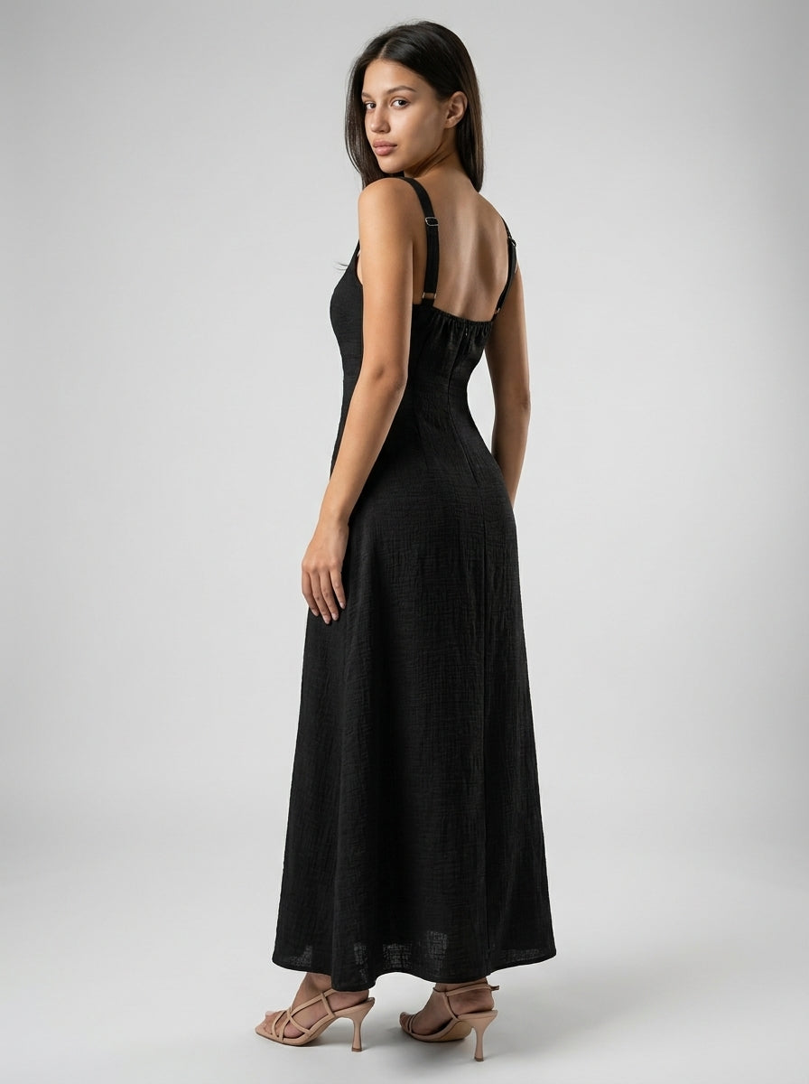 Maren Corset Square Neck Maxi Dress in Black