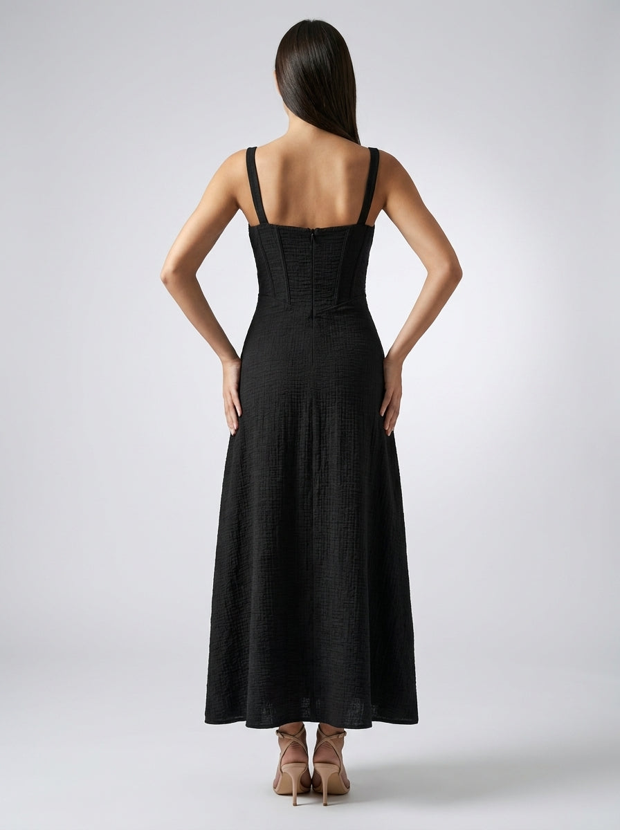 Maren Corset Square Neck Maxi Dress in Black