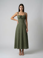 Maren Corset Square Neck Maxi Dress in Olive