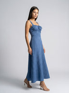 Maren Corset Square Neck Maxi Dress in Blue