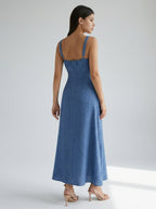 Maren Corset Square Neck Maxi Dress in Blue