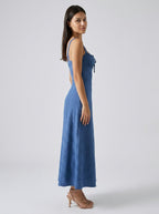Maren Corset Square Neck Maxi Dress in Blue
