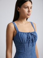 Maren Corset Square Neck Maxi Dress in Blue