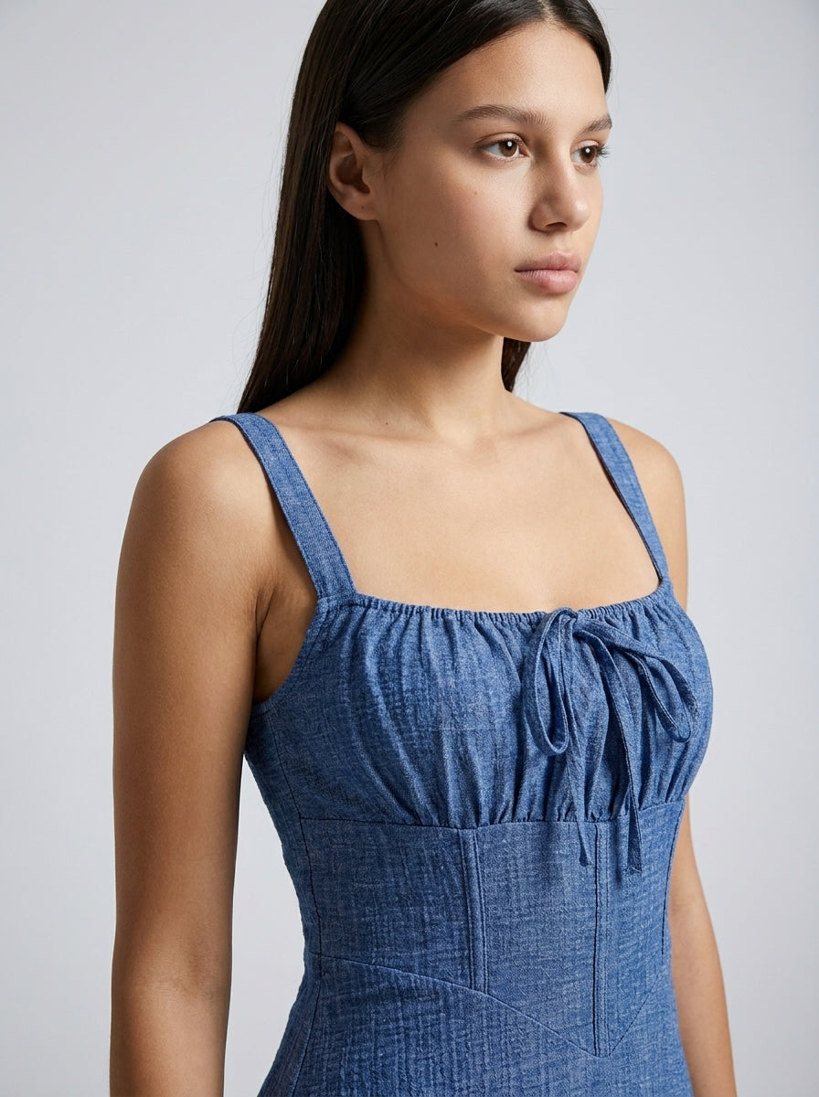 Maren Corset Square Neck Maxi Dress in Blue