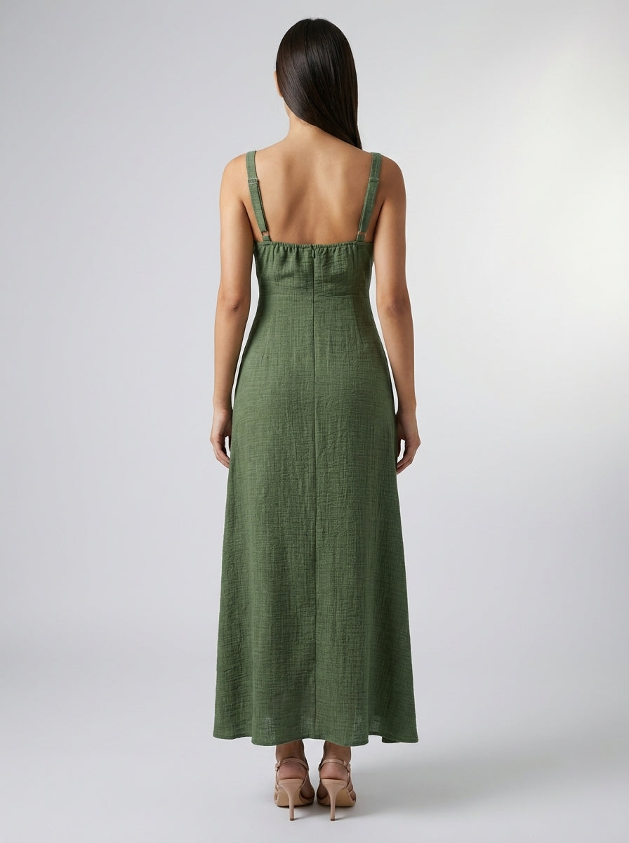 Maren Corset Square Neck Maxi Dress in Olive