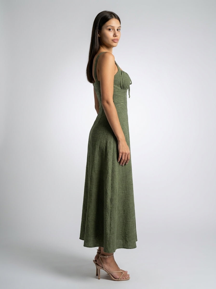 Maren Corset Square Neck Maxi Dress in Olive