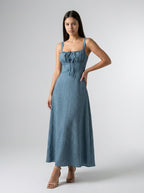 Maren Corset Square Neck Maxi Dress in Light Blue