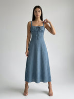 Maren Corset Square Neck Maxi Dress in Light Blue