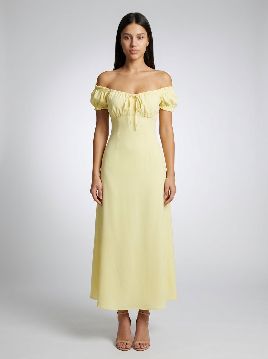 Aurelia Off Shoulder Puff Sleeve Maxi Dress in Yellow