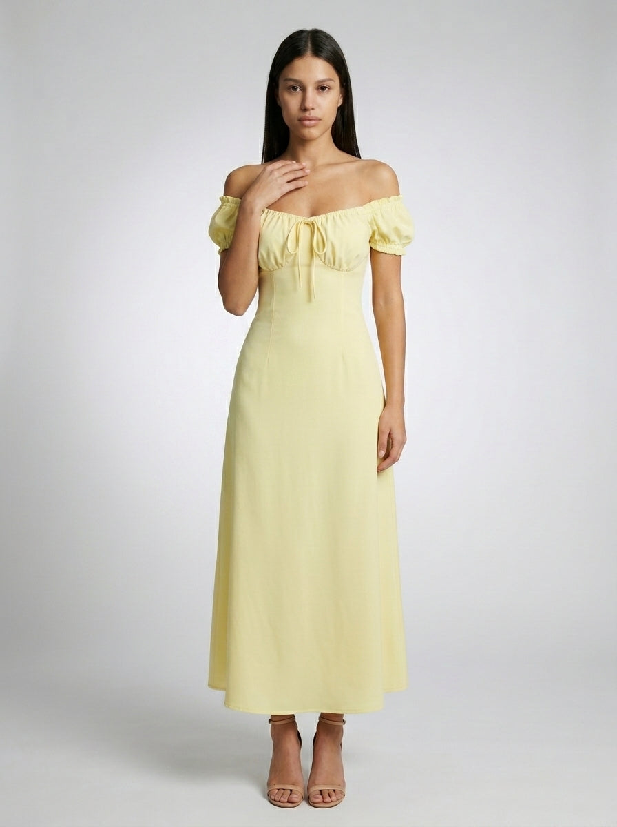 Aurelia Off Shoulder Puff Sleeve Maxi Dress in Yellow