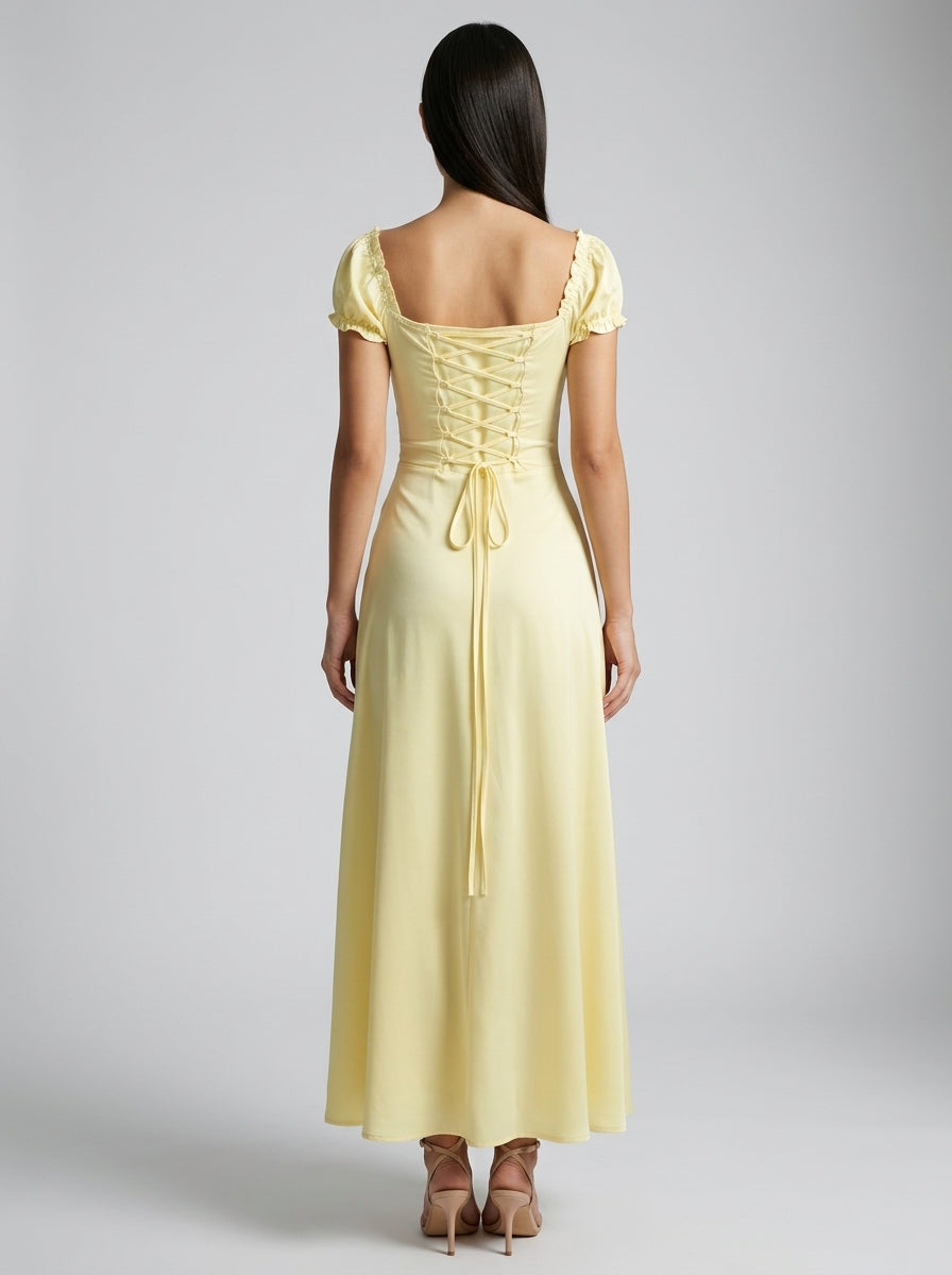 Aurelia Off Shoulder Puff Sleeve Maxi Dress in Yellow