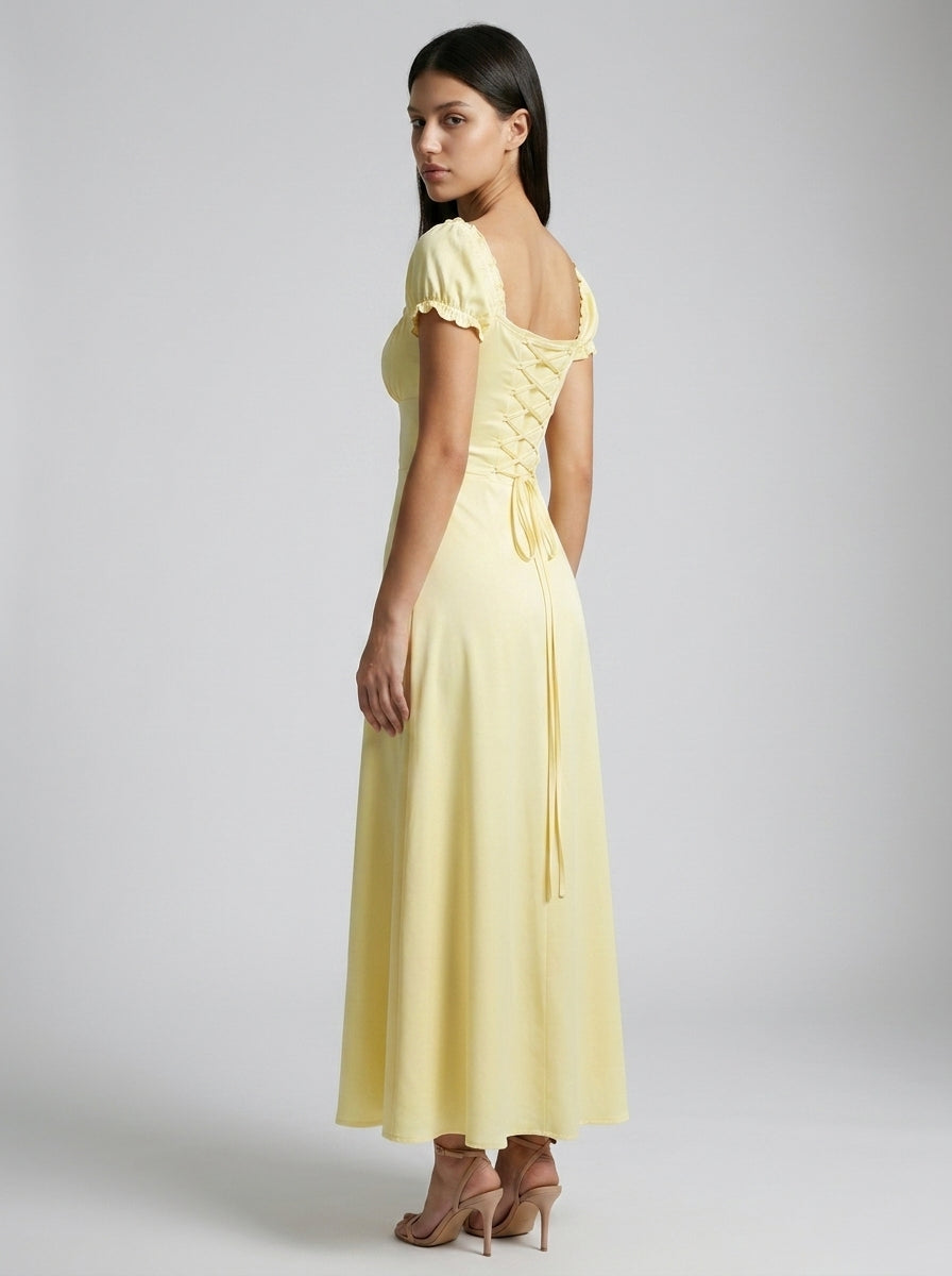 Aurelia Off Shoulder Puff Sleeve Maxi Dress in Yellow