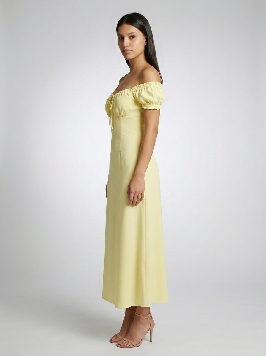 Aurelia Off Shoulder Puff Sleeve Maxi Dress in Yellow