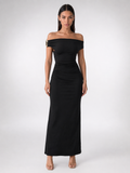 Sabine Off Shoulder Ruched Waist Maxi Dress in Black