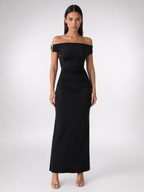 Sabine Off Shoulder Ruched Waist Maxi Dress in Black