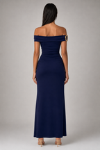 Sabine Off Shoulder Ruched Waist Maxi Dress in Navy