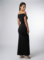Sabine Off Shoulder Ruched Waist Maxi Dress in Black