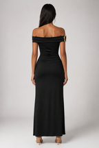 Sabine Off Shoulder Ruched Waist Maxi Dress in Black