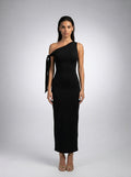 Roxane One Shoulder Draped Asymmetric Maxi Dress in Black