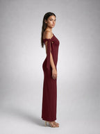 Roxane One Shoulder Draped Asymmetric Maxi Dress in Burgundy