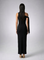 Roxane One Shoulder Draped Asymmetric Maxi Dress in Black