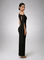 Roxane One Shoulder Draped Asymmetric Maxi Dress in Black