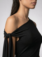 Roxane One Shoulder Draped Asymmetric Maxi Dress in Black