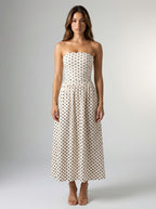 Josephine Polka Dot Strapless A Line Maxi Dress in Cream