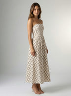 Josephine Polka Dot Strapless A Line Maxi Dress in Cream