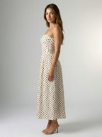 Josephine Polka Dot Strapless A Line Maxi Dress in Cream