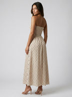 Josephine Polka Dot Strapless A Line Maxi Dress in Cream