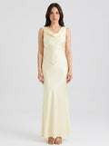 Seraphina Satin Cowl Neck Wedding Guest Maxi Dress in Cream