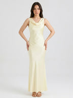 Seraphina Satin Cowl Neck Wedding Guest Maxi Dress in Cream