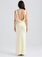 Seraphina Satin Cowl Neck Wedding Guest Maxi Dress in Cream