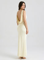 Seraphina Satin Cowl Neck Wedding Guest Maxi Dress in Cream