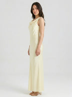 Seraphina Satin Cowl Neck Wedding Guest Maxi Dress in Cream