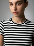 Violette Striped Crew Neck Short Sleeve Bodycon Maxi Dress in Black